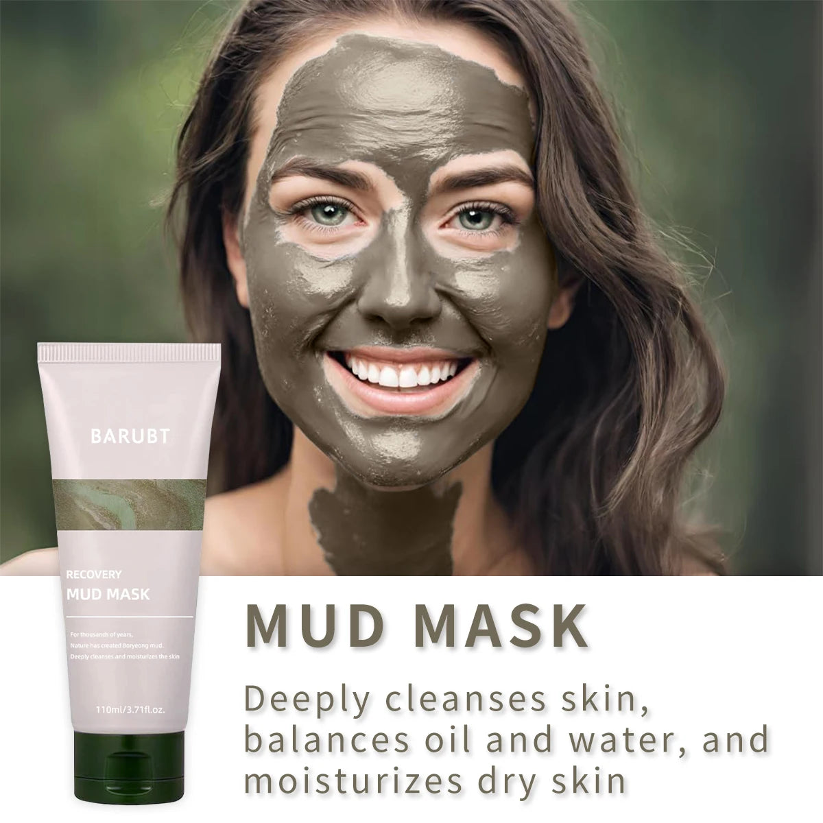 Soothing Mud Mask Mud Clay-Moisturizing Deep Pores Mild Exfoliating Cleansing Milk Face and Body Mask, Including 91.8% Natural E