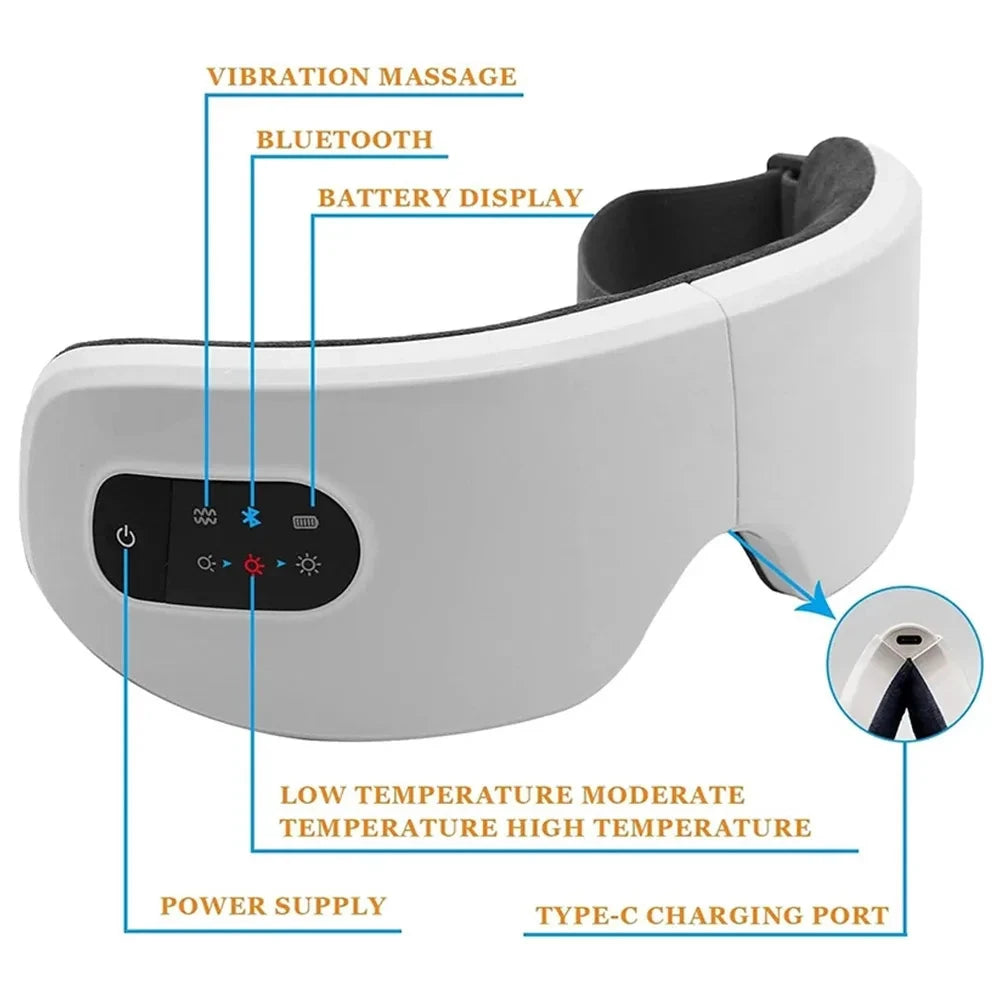 All-in-One Bluetooth Eye Massager with Vibration – Smart Mask with Wireless Charging for Eye Care