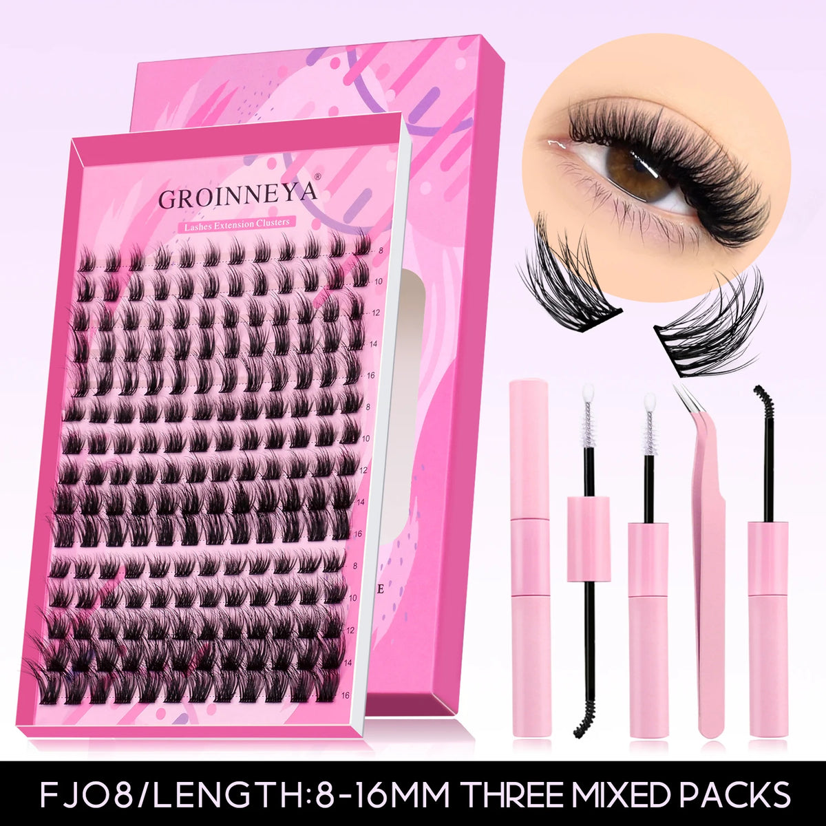 GROINNEYA Manga Lash Clusters Kit Fluffy 3D Mink Faux Cluster Lashes Kit Lashes Extension with Bond and Seal Makeup Kit