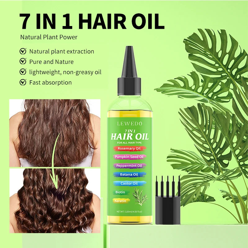 7-IN-1 Hair Oil for All Hair Types Natural Plant Oils Complex Hair Care Serum Reduces Breakage Hydration & Shine Hair Essence