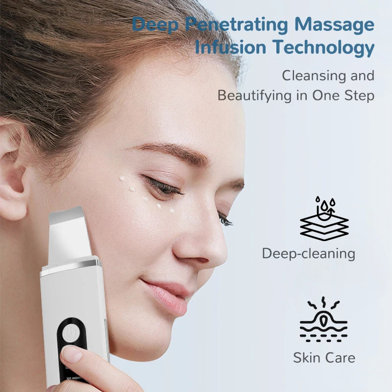 Lady Care Ultrasonic Skin Scrubber 4 in 1 Ion Import Export Facial Cleansing Spatula Blackhead Remover for Pore Purifying
