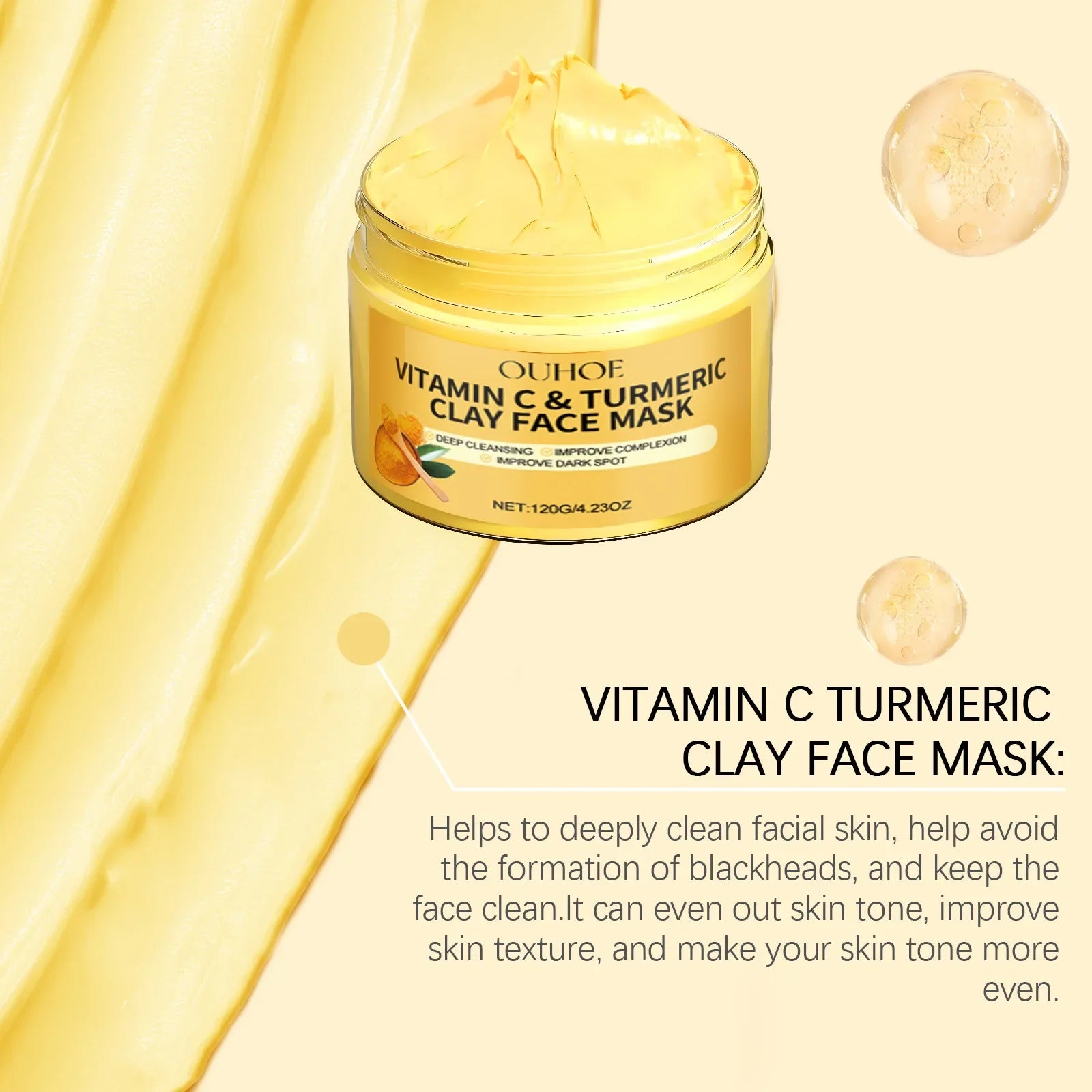 Vitamin C Turmeric Mud Mask Exfoliating Facial Mask Improve Pore Deep Cleansing Nourishing Hydrating Glowing Skin Care Clay Mask