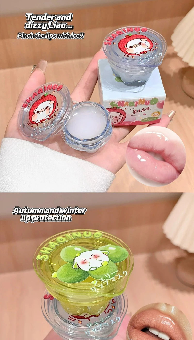 Shaqinuo Jelly Lip Mask Moisturizing and Hydrating Sleep Fruit Lip Balm for Students to Reduce Lip Lines and Prevent Dryness, a Christmas Gift Essential for Autumn and Winter.