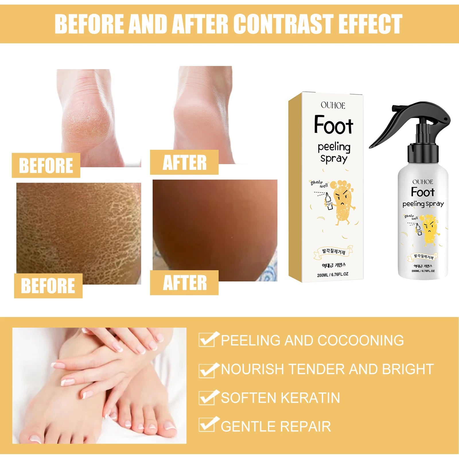 Foot Exfoliating Spray Repairing and Brightening, Removes Dead Skin and Calluses, Foot Whitening Care Spray Foot Care Liquid