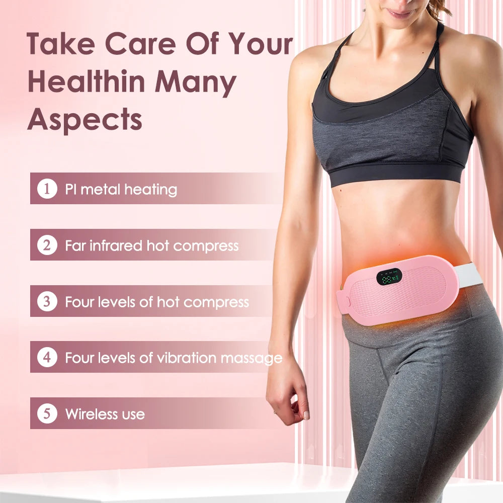 Menstrual Massager Electric Period Belt 4 Levels Heating & Vibration Hot Compress Woman Massage Brace Abdominal Lumbar Waist Pad