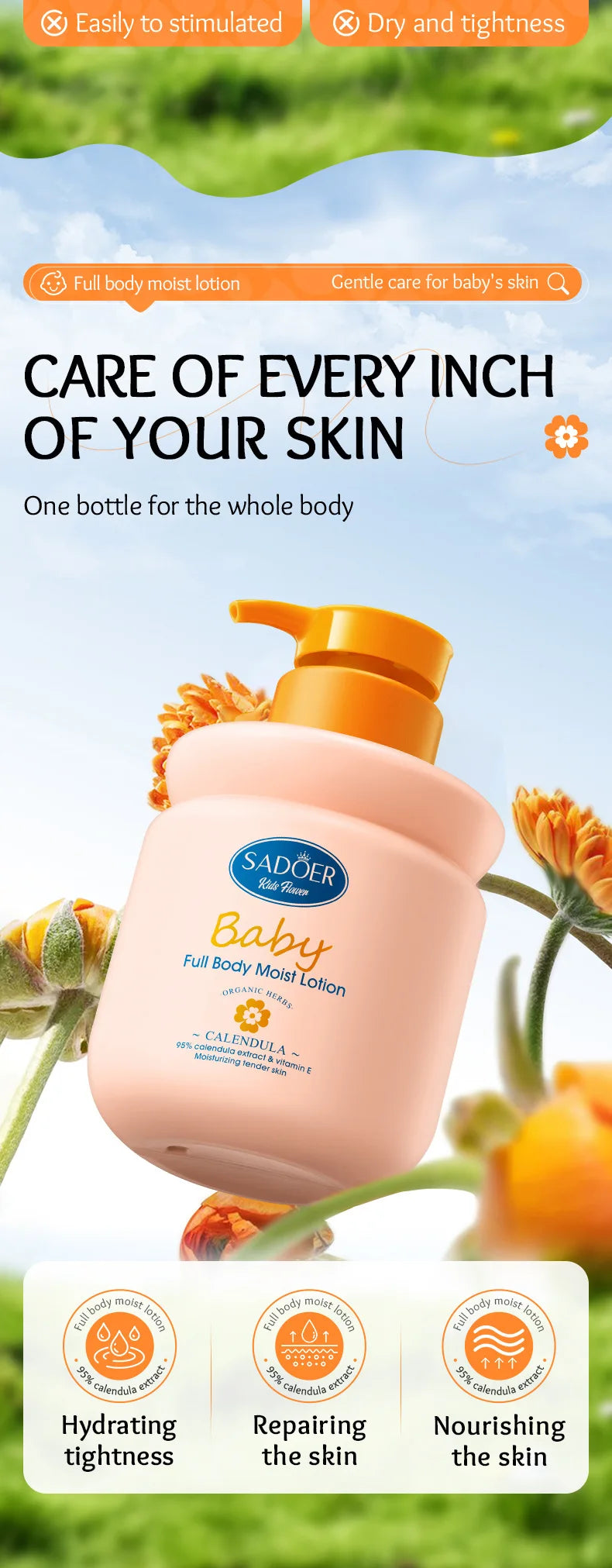 400ml Children's Calendula Vitamin E Body Lotion, Autumn and Winter Body Lotion Body Cream