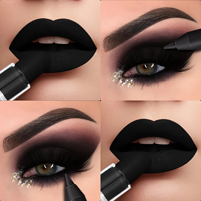 [Dark Punk Makeup Set] 3pcs Dark Makeup Set,Matte Black Lipstick,Lip Liner,Long Lasting Waterproof Eyeliner & Smoky|Halloween
