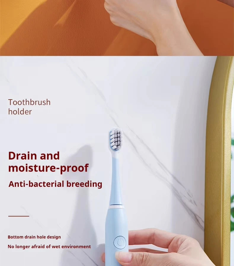 Toothbrush electronic holder, wall mounted adhesive holder, toothbrush organizer to save space and keep dry