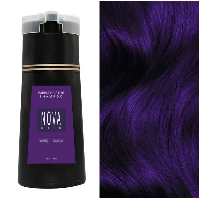 200ml Nova Hair Dye Shampoo 3-in-1 Hair Coloring Shampoo Instant Dye Shampoo Men Women Natural Fast White Hair Dyed Black Hair