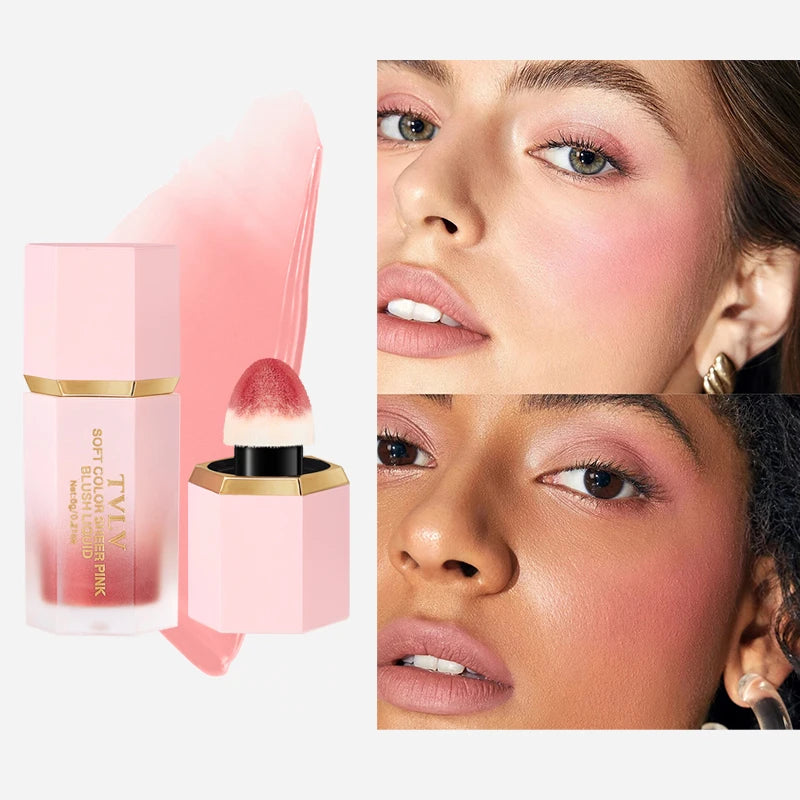 TVLV 4 Colour Matte Liquid Blush Easy to Apply Long Lasting Waterproof Blush Sponge Brush Head