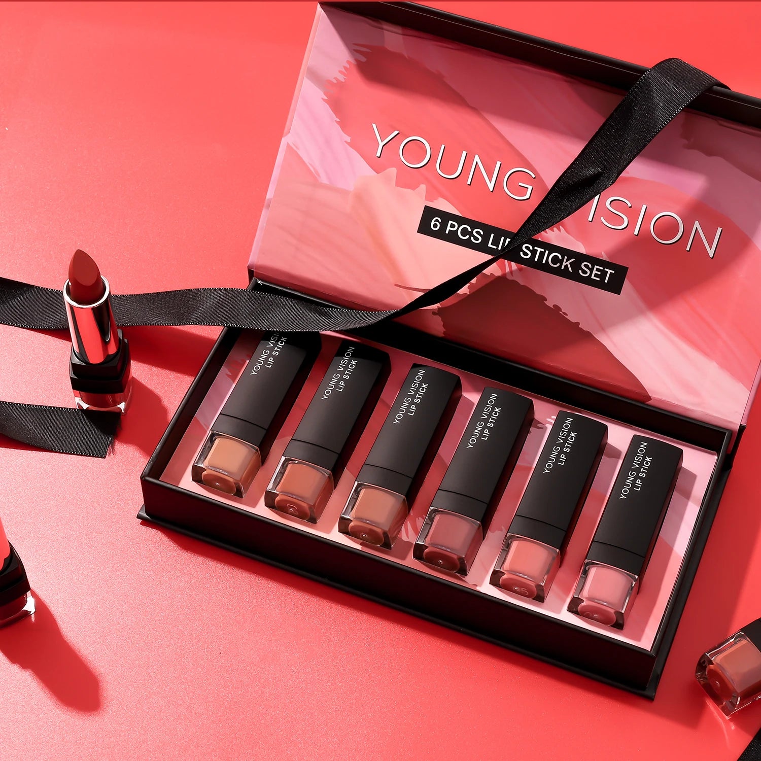 Matte Lipstick Set with Matte Finish, Waterproof and Not Easy to Stick to Cups, 6-Color Gift Box Lipstick Set