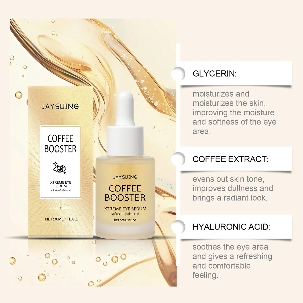 Hyaluronic Acid Eye Serum Coffee Fade Fine Lines Dark Circles Remove Eye Bags Puffiness Hydrate Refreshing Nicotinamide Eye Care