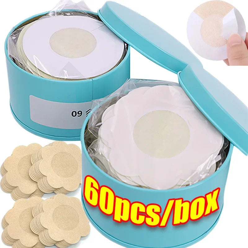 60pcs/box Nipple Cover Stickers Women Breast Lift Tape Pasties Invisible Self-Adhesive Disposable Bra Padding Chest Paste Patch