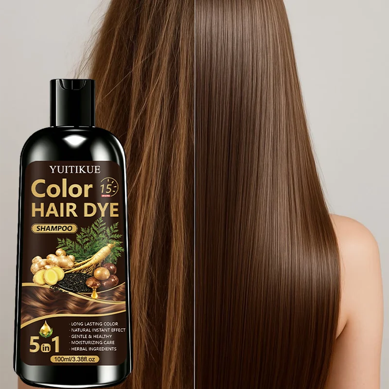 YUITIKUE Instant Hair Color Shampoo 100ml 5‑IN‑1 Herbal Extract Moisturizing Gentle Long Lasting Cover Grey Hair For Home Dye