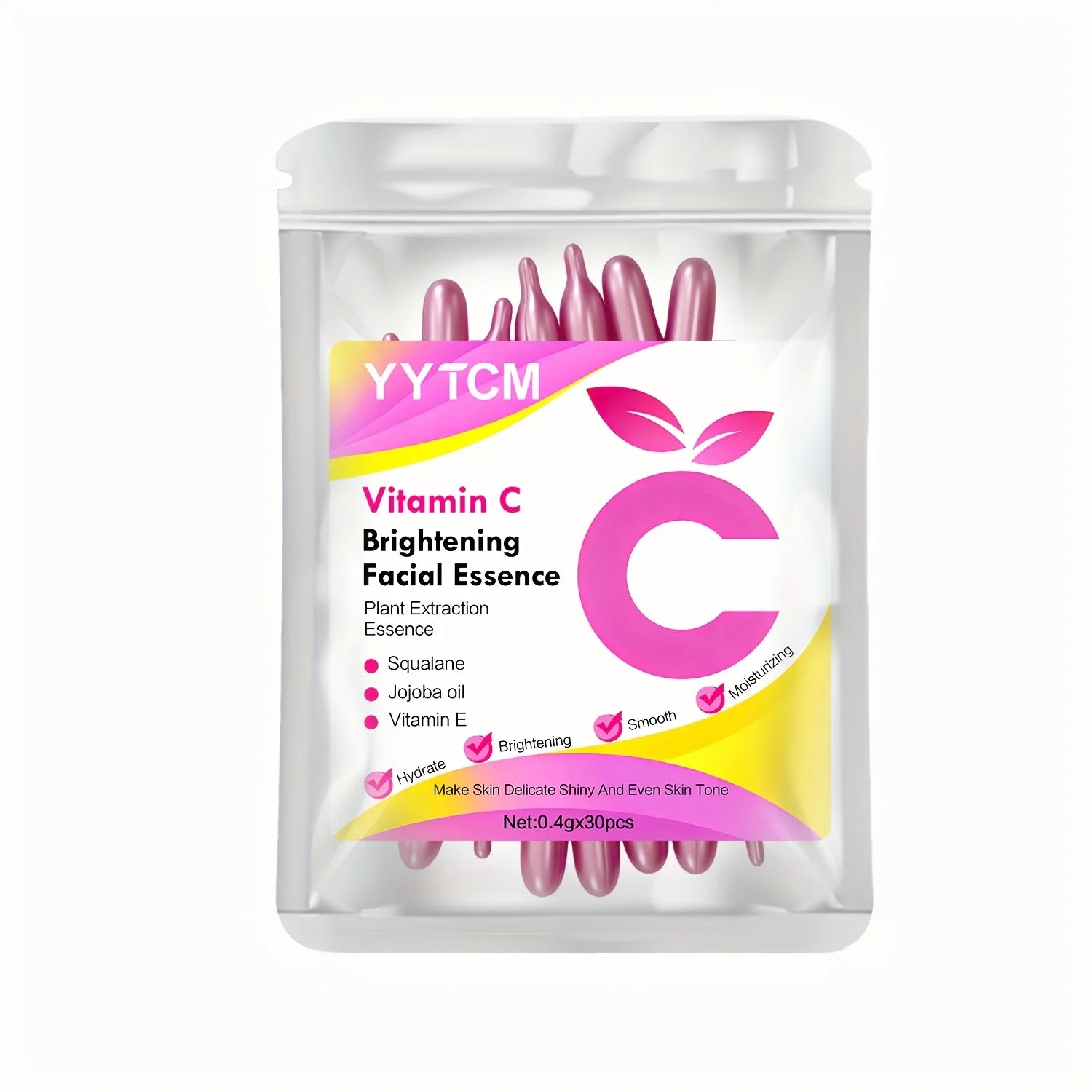 Vitamin C Brightening Skin Moisturizing Capsule Serum, hydrates and smooths the skin, contains plant squalane, vitamin E, magnolia oil, and jojoba seed oil for deep hydration and skin brightening (0.4g x 30 capsules)/bag-1 ba