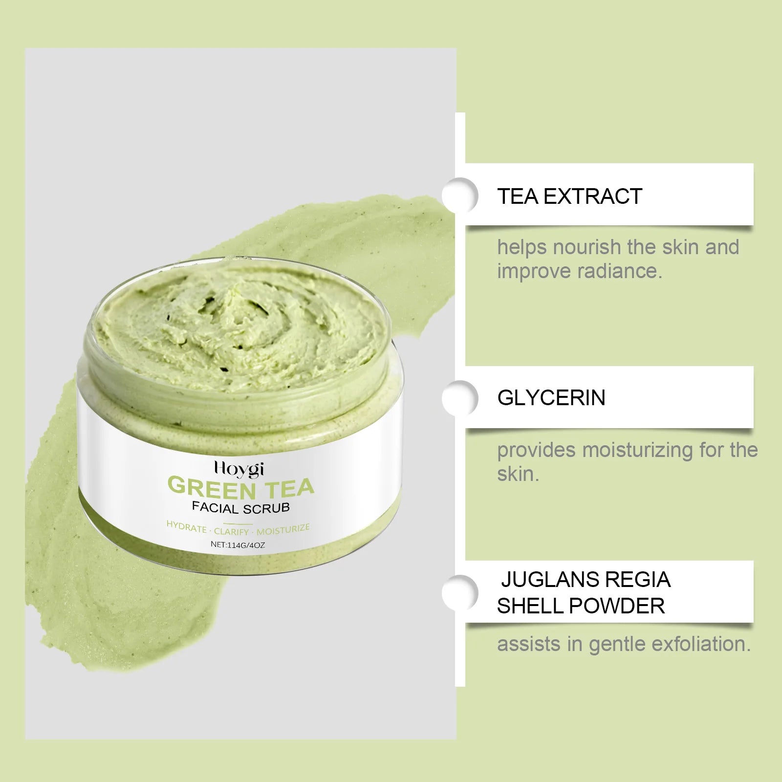Green Tea Facial Scrub Deep Pore Cleansing Hydrating Blackhead Removal Dead Skin Gentle Exfoliating Scrub Skin Renewal Skin Care