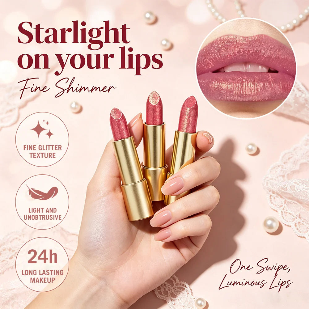 JUJU Dream Luxury Gold Tube Shimmer Metallic Lipstick, Hydrating Glitter Lip Balm, Waterproof Long Lasting & Non-Stick Cup