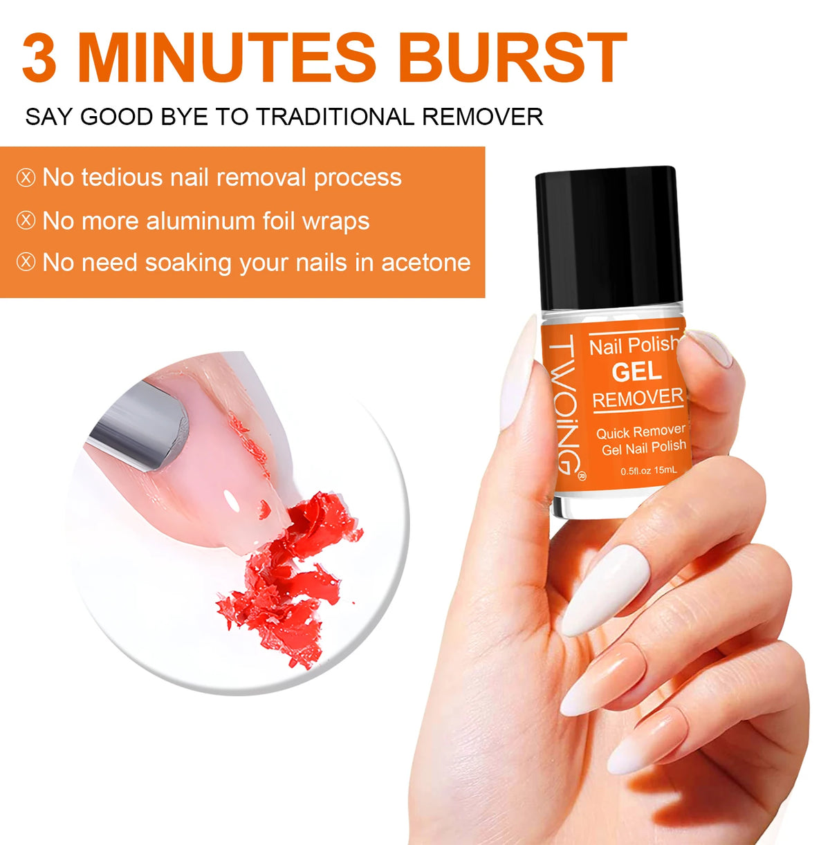 TWOING Nail Gel Polish Remover Quick & Easy Polish Remover In 2-3 Minutes, No Need Soaking Or Wrapping 15ml-0.51oz