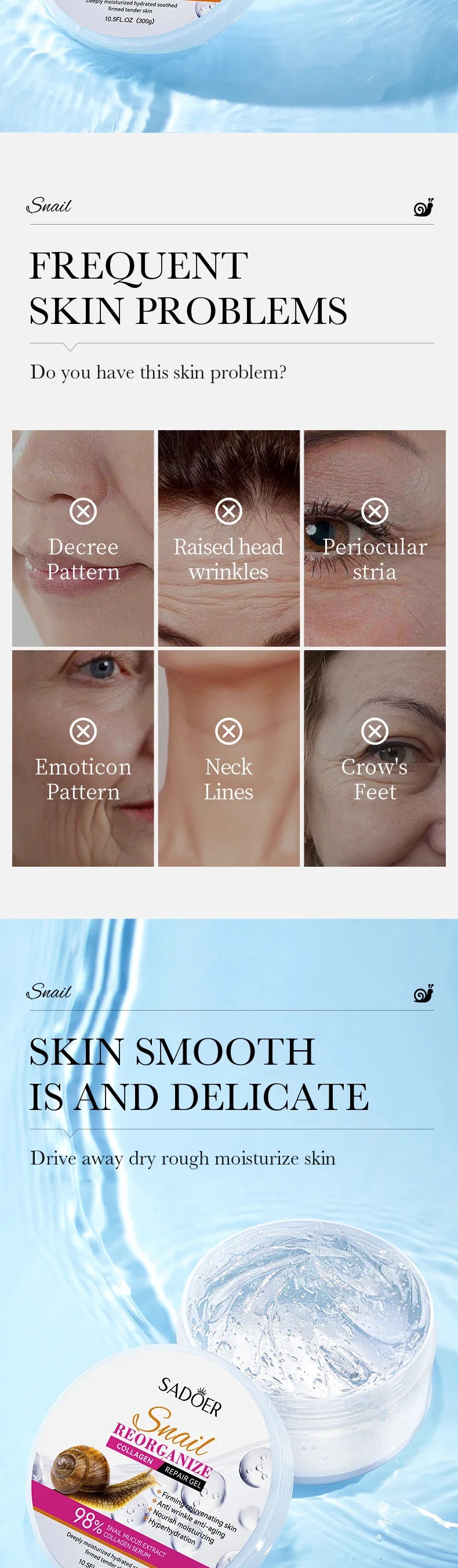 SADOER Snail Collagen Face Cream Gel Firming Repair Whitenting Moisturizing Facial Creams Beauty Face Skin Care