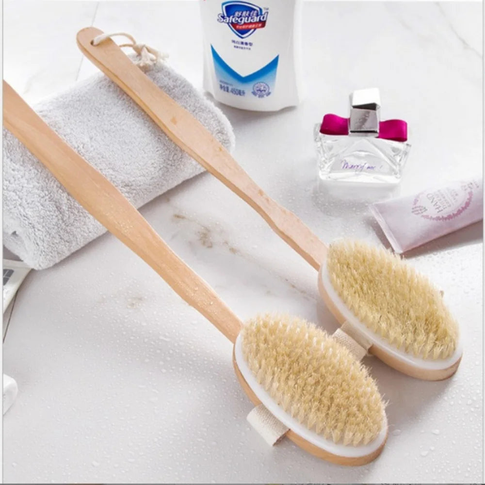 1Pc Wooden Detachable Long Handle Shower Body Brush Bathing Massage Back Body Exfoliating Brush Bathroom Wash Brush Bath Tools
