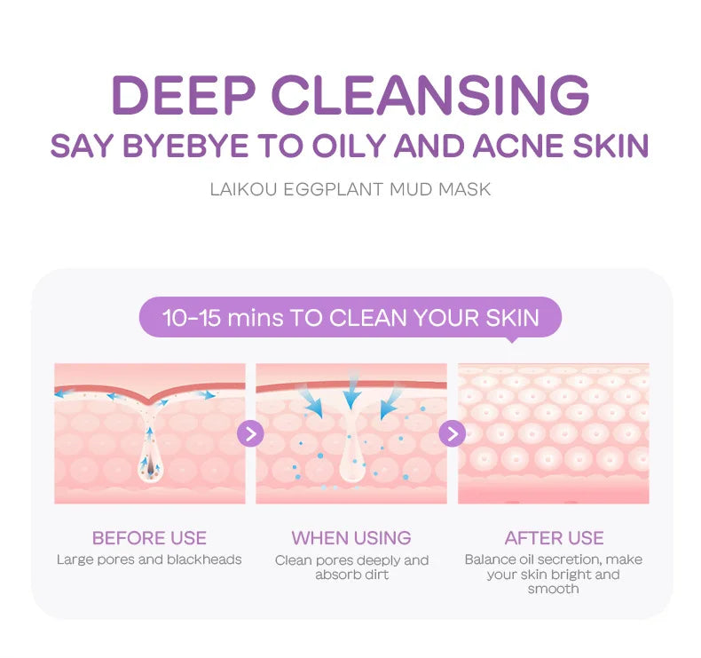 5pcs LAIKOU Eggplant Mud Mask Oil Control Moisturizing Anti-Acne  Anti Wrinkle Whitening Cleansing Clay Mask Skin Care Face Mask