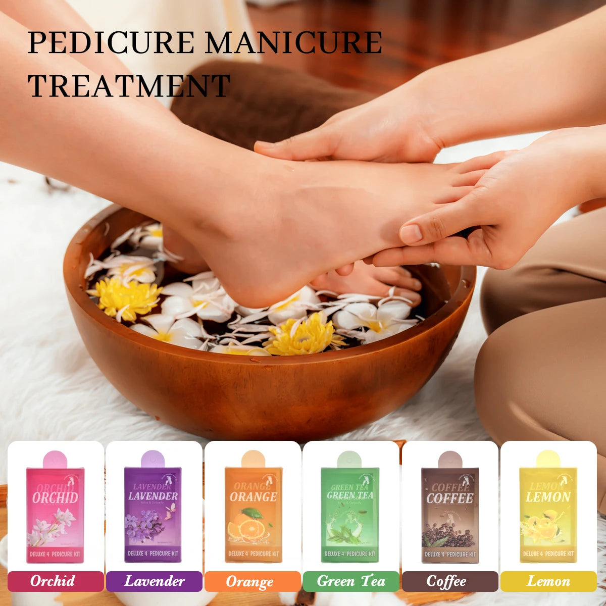 50Sets/Case FOOTNICE 4 Step Spa Pedicure Kit Foot Scrub Soak Herbal Spa Foot Peeling Skin Care 4 in 1 Deluxe Spa Pedicure Kit