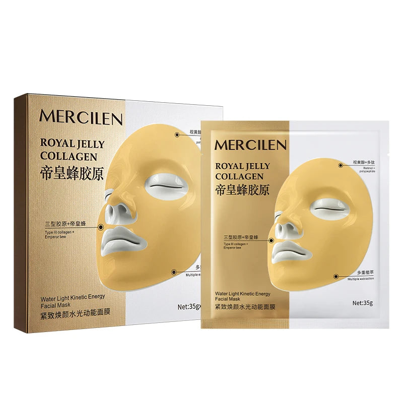 MERCILEN Firming Hydrating Mask 35g*5 pieces, contains collagen, royal jelly, peptides, retinol, and other skin-beautifying ingredients to moisturize and hydrate, improve dry skin, lock in skin moisture, prevent water loss, a