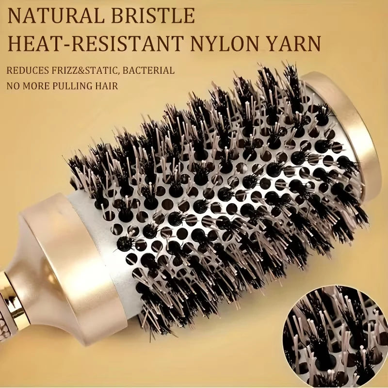 4 Sizes Curling Hair Comb Heat Conductive Aluminum Barrel Volumizing Curling Styling Brush with Air Vent Boar Bristle Hair Brush