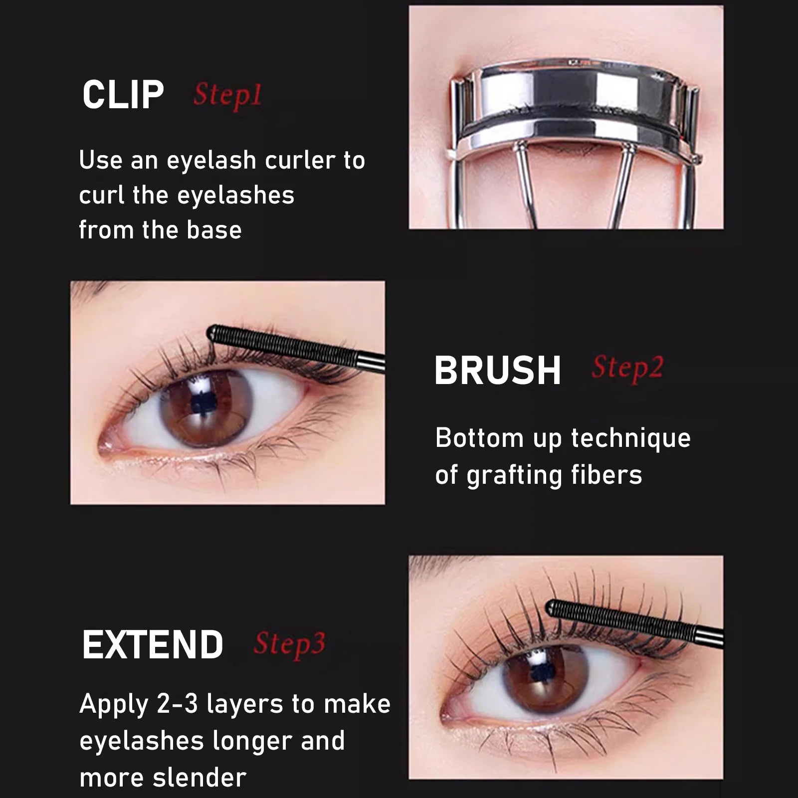 Waterproof Metallic Tube Mascara Black Silk Fiber Long Curling Non-Clumping Eyelash Extensions Spiral Makeup for Eyes