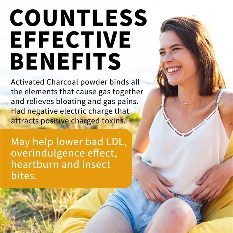 Activated Charcoal Capsules 1200 Mg - Organic Coconut Shell, Helps Relieve Gas & Bloating, Detox & Bowel, Digestive Supplement