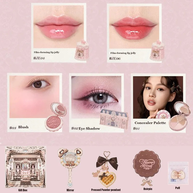 Flower Knows SWEETIE BEAR Makeup Box Gift Set All In One Perfume Shimmer Eye Shadow Palette Blush Lip Jelly Box 10 PCS