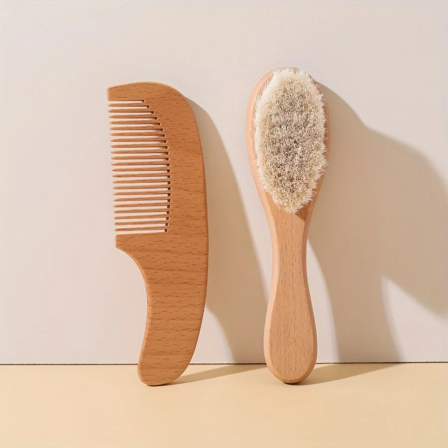 Baby Brush Set - Newborn Scalp Cleaning Soft Hairbrush - Beechwood Bathing and Massaging Nail Clippers - Nail Shears - Nail File