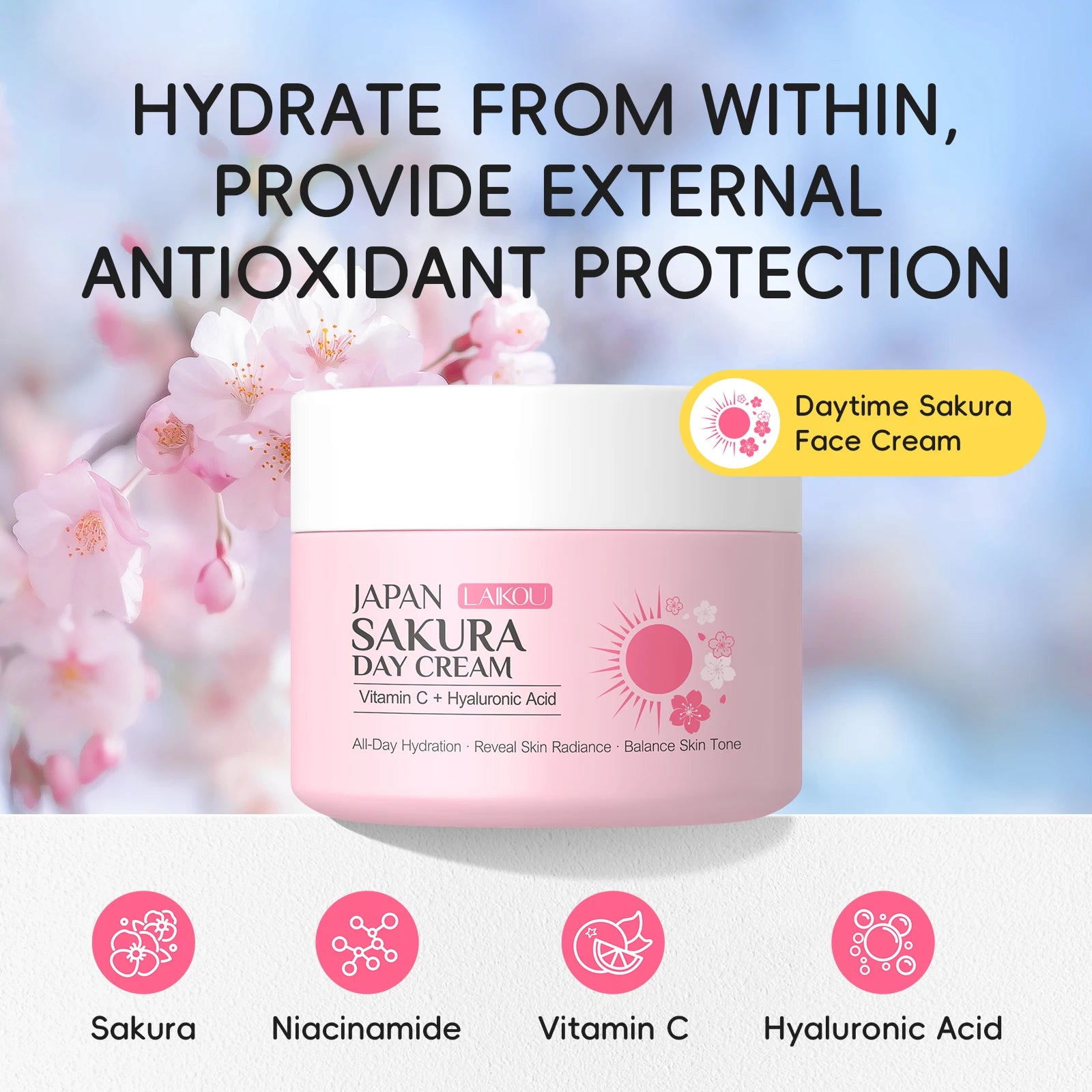 LAIKOU Sakura Day Night Face Cream Nourishing & Brightening Moisturizer Anti-aging Smooth Skin 30g