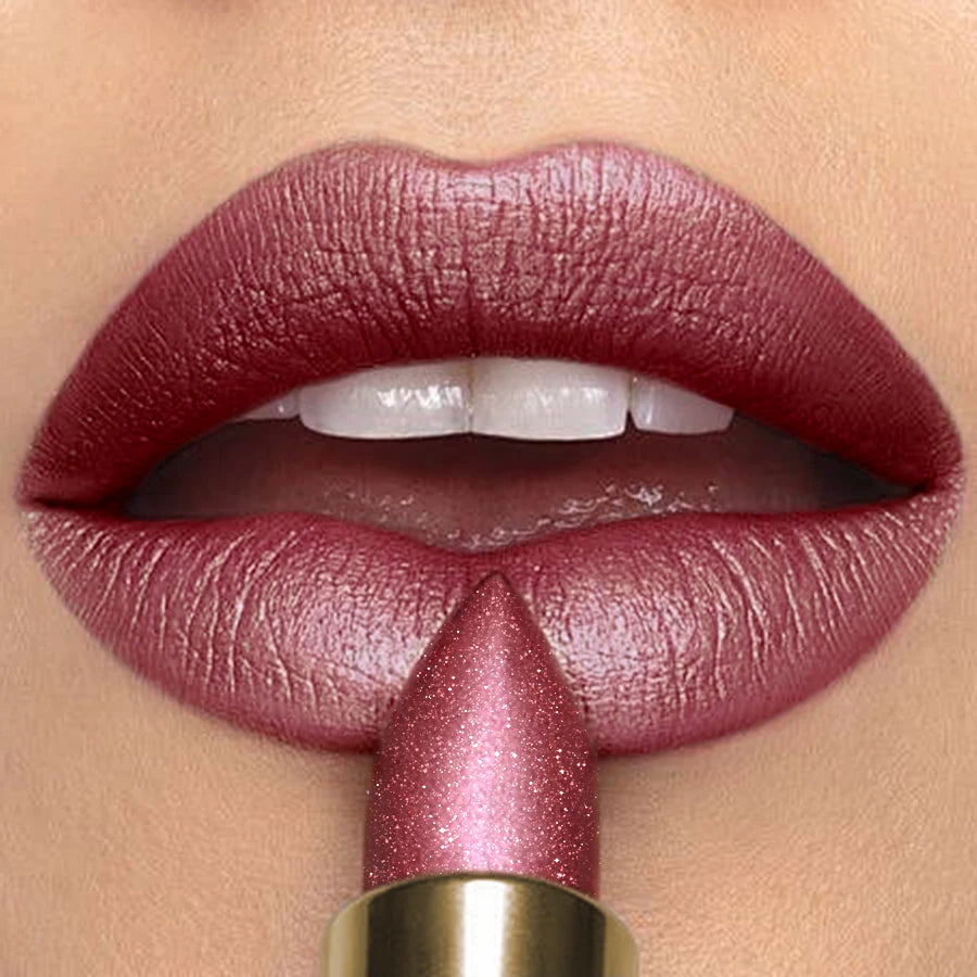16 Colors 1PC Metallic Glitter Shiny Lipstick Lip Tint, Waterproof Senior Matte Lip Makeup Gifts for Women Cosmetic Lip Glaze