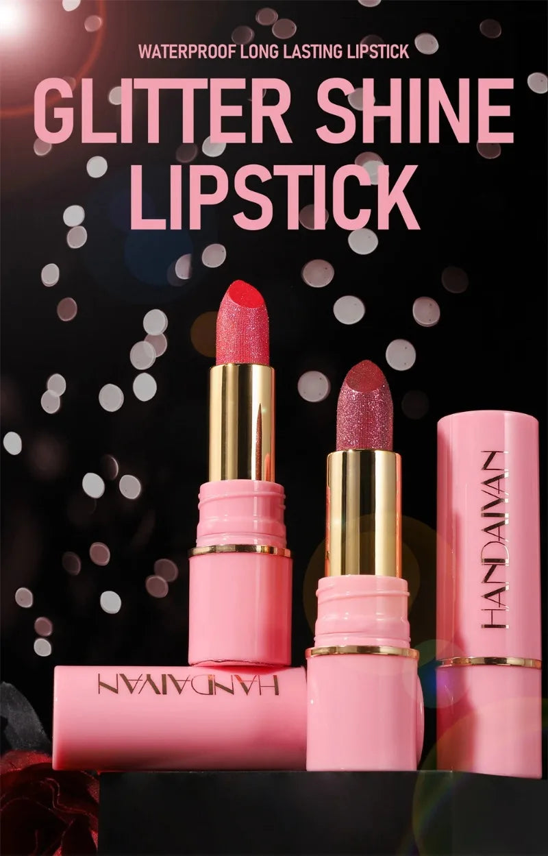 8 Colors Diamond Shimmer Lipstick Purple Metallic Glitter Pearlescent Lip Tint Long Lasting Waterproof Lipstick Makeup Cosmetics