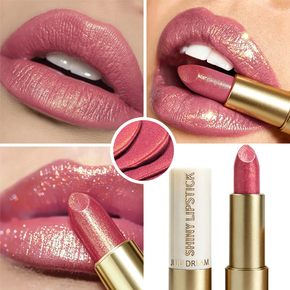 JUJU Dream Luxury Gold Tube Shimmer Metallic Lipstick, Hydrating Glitter Lip Balm, Waterproof Long Lasting & Non-Stick Cup