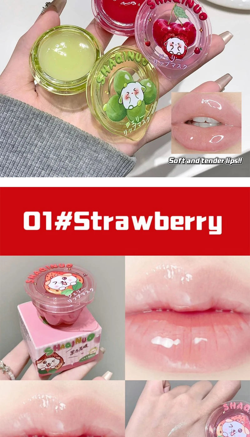 Shaqinuo Jelly Lip Mask Moisturizing and Hydrating Sleep Fruit Lip Balm for Students to Reduce Lip Lines and Prevent Dryness, a Christmas Gift Essential for Autumn and Winter.