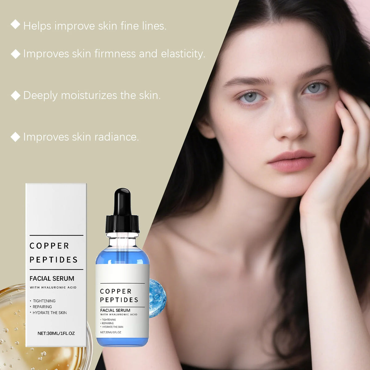 Copper Titanium Essence Hyaluronic Acid Serum For Sensitive Dry Moisturizing Brightening Soothing Face Skin Care Essence