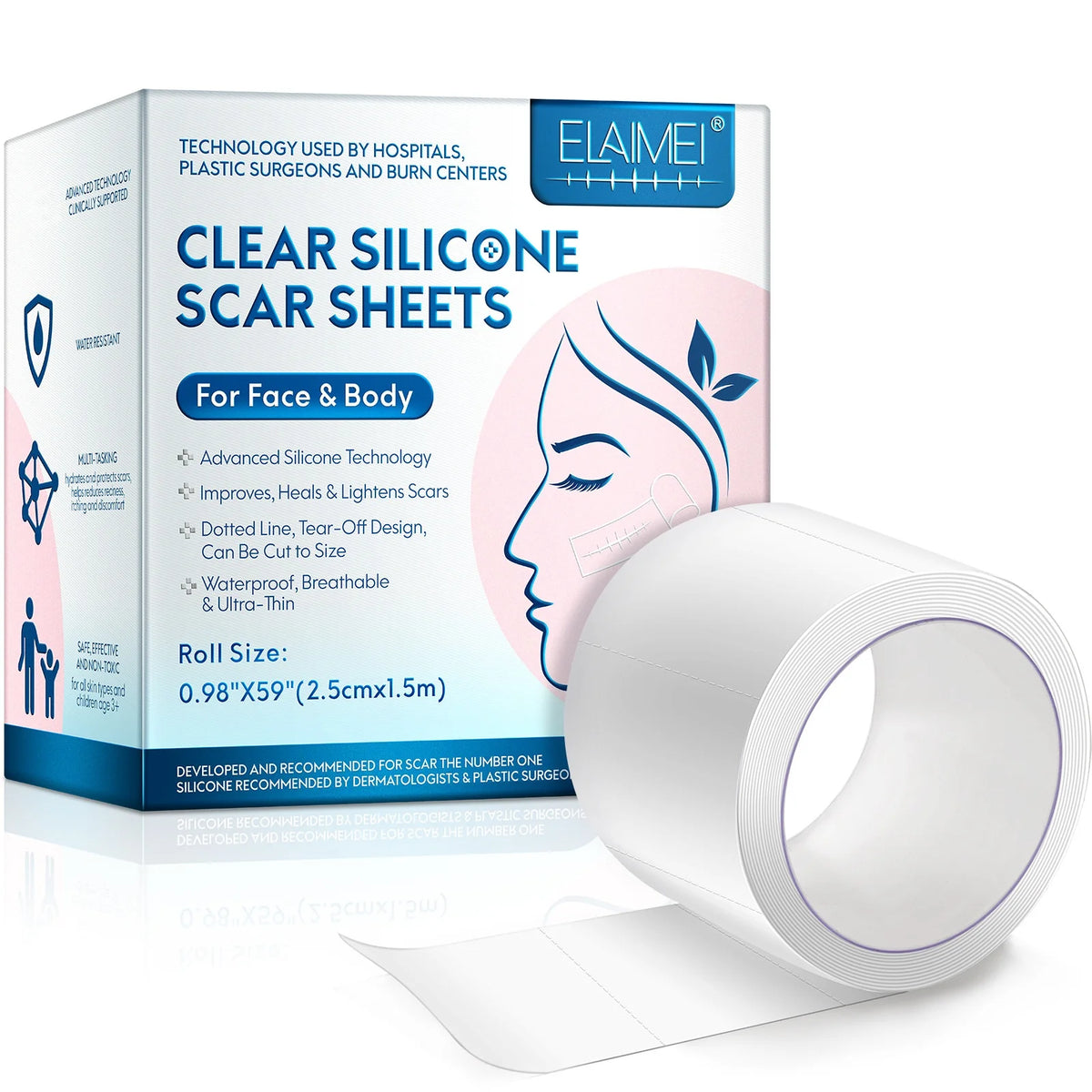 1 Roll Invisible Silicone Scar Sheets , 2.5cm X 150cm Self-Adhesive Scar Cover Tape Skin Care Strips , Transparent Color