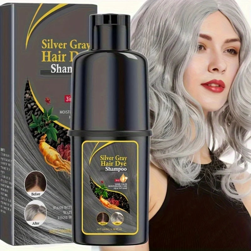 Silvery Gray Hair Dye Shampoo Natural Color Fast Coloring Long-Lasting Toning Moisture Lock for Voluminous Curls Without Damage