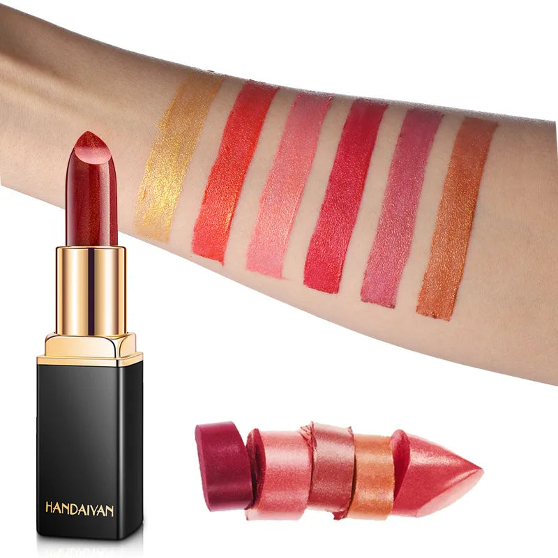 Black Tube Gold Shiny Lipstick Waterproof Long Lasting Moisturizing Glitter Pearlescent Nude Pink Shimmer Lipstick Luxury Makeup