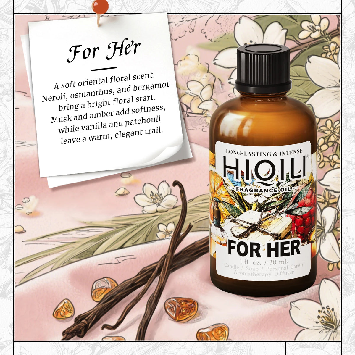 HIQILI New 30ml Perfume Oil Series, Vanilla/Lavender/Rose/Sandalwood 100% Natural Extract Perfume Oil, For Home Use, Humidifier