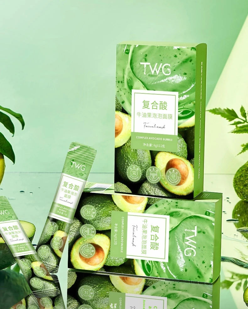 12 Piece Avocado Bubble Facial Mask Set - Deep Cleansing and Moisturizing with Glycerin, Suitable for All Skin Types