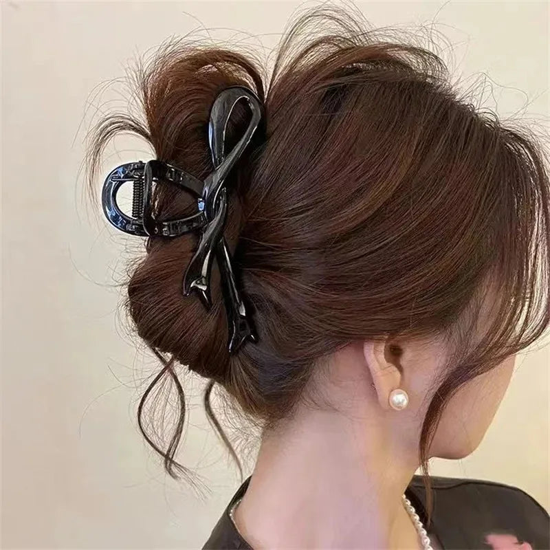 13cm Acrylic Ribbon Bow Hair Claw Glossy Crab Hair Clip Shark Ponytail Holder Barrettes Headwear for Women Hair Accessories