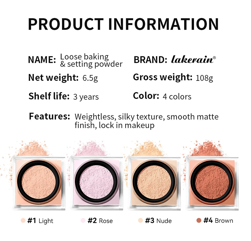Lakerain Loose Baking Setting Powder Oil Control Natural Matte Finish Long Lasting Makeup Setting Powder Korean Cosmetic 4colors
