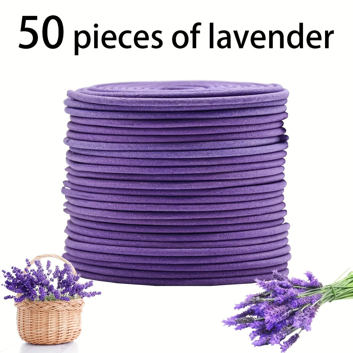 50 Lavender Scented Spiral Candles, Burning Time for 3-4 Hours, Fresh and Elegant Fragrance, Suitable for Yoga, Meditation, Home, Office and Outdoor Use, Portable and Long-Lasting Fragrance, Natural and Long-Lasting Lavender