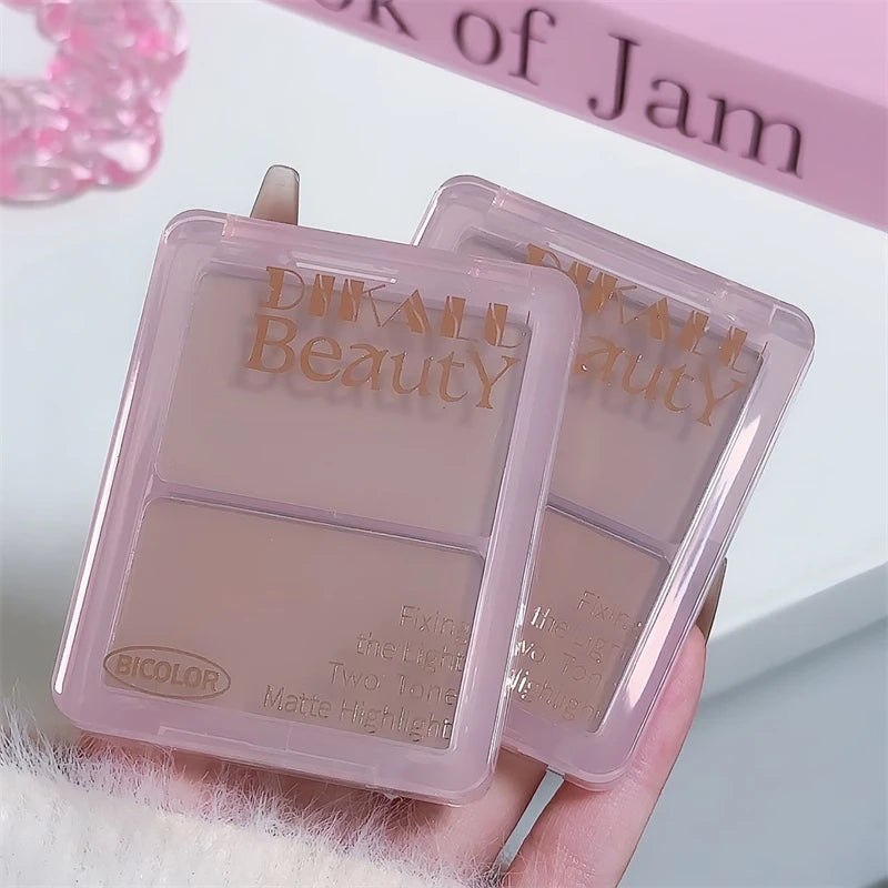 Two-tone Highlight Contour Palette Matte White Highlighter Grey Brown Nose Shadow Face Contouring Bronzer Brighten Powder Makeup