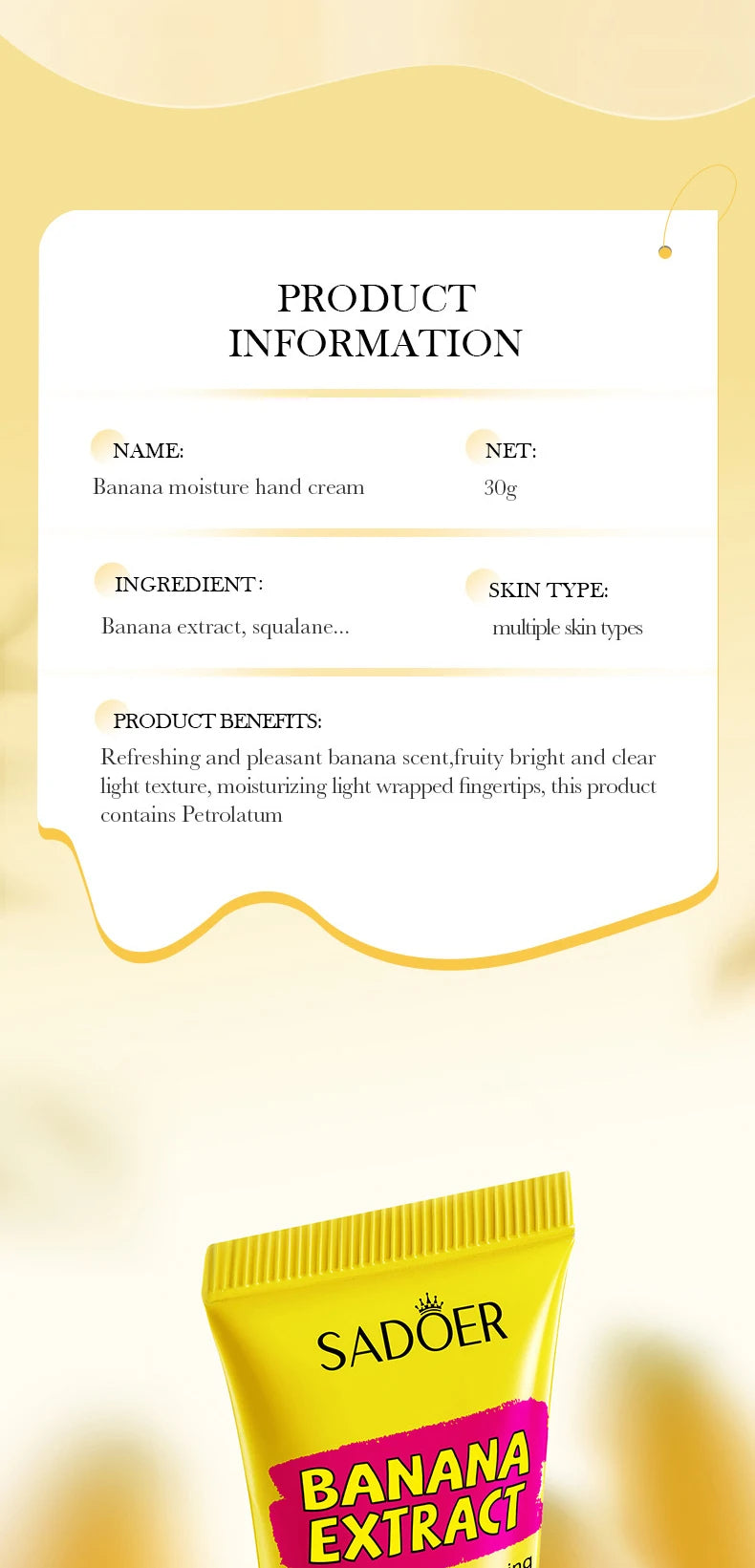 3/5pcs SADOER Banana Hand Cream Anti-Drying Crack Moisturizing Brightening Repairing Hand Creams For Hands Skin Care