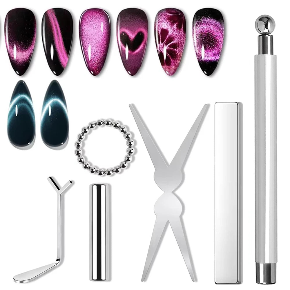 1/6Pcs Cat Eye Nail Magnet Tool Set Cat Eye Heart Magnets Nail Magnet Stick Cat Eye Gel Polish Magnets Tools Manicure