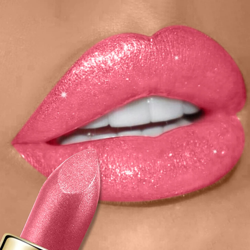 Pearlescent Glitter Lipstick Metallic Waterproof Long Lasting Matte Shimmer Diamond Lipstick Women Sexy Lips Makeup Cosmetics